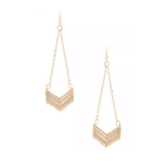 Jewelry - Gold Metal Chevron Drop French Wire Earrings